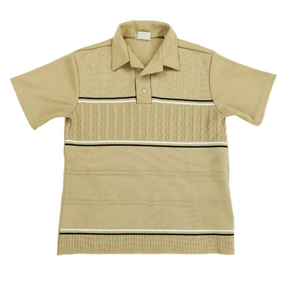 Vtg 50s 60s Gaucho Cable Knit Striped Polo Shirt USA Made Sz Medium Rockabilly
